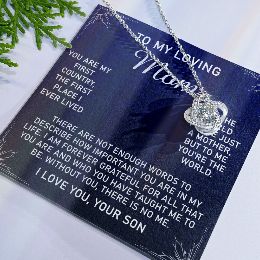 Loving Mom Gift Necklace, Mother's Day Jewelry Gift For Mom, To My Loving Mom Love Knot Necklace Gift for Mom, Birthday Gift Anniversary Mother And Son Gift Pendant, To My Mom Necklace from Son