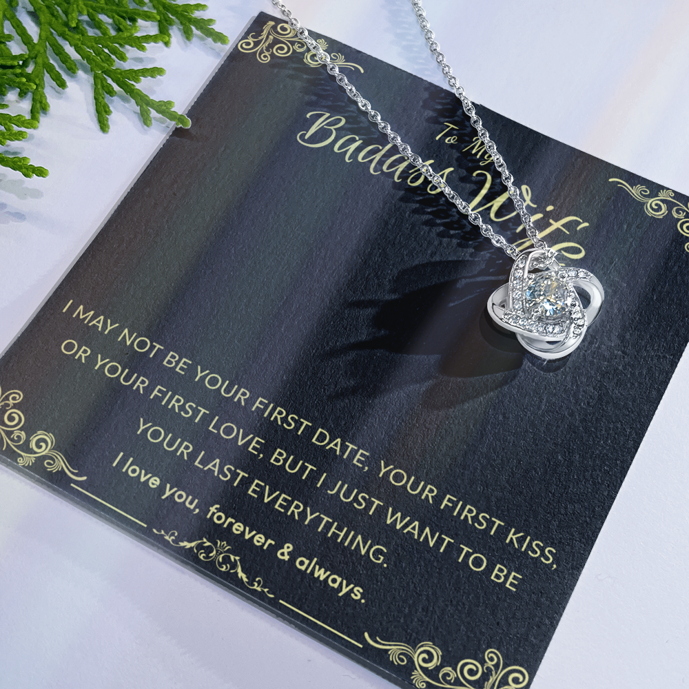 To My Badass Wife Necklace From Badass Husband, Gifts Necklace Husband To Wife Love Knot Pendant, Jewelry Gift For Women, My Wife Love Knot Necklace Gift For Badass Wife Soulmate Necklace Gift Wife
