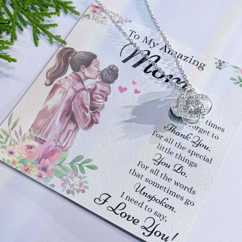 Amazing  Mom Gift Necklace, To My Amazing Mom Love Knot Necklace Gift for Mom, Thank You Mom Necklace, Sentimental Gift Necklace for Mom from Daughter To Mother Necklace Mothers Day Pendant Gift Love Knot Necklace 6323
