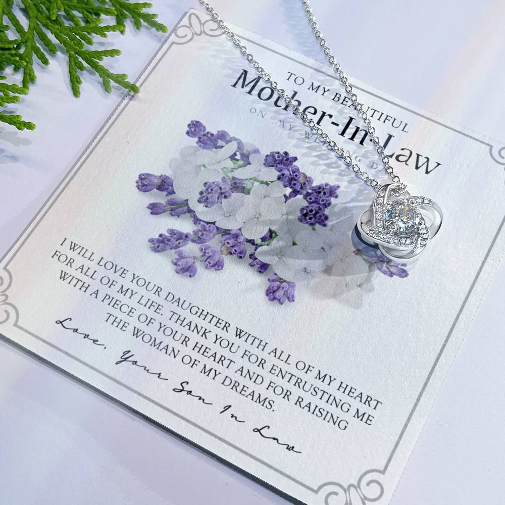 Mother In Law Necklace, My Wedding Day Necklace Gift For Mother In Law, To My Beautiful Mother In Law Necklace From Son In Law, My Heart My Life Necklace Gift For Mother, Mother In Law Gift Necklace Love Knot Necklace 6323