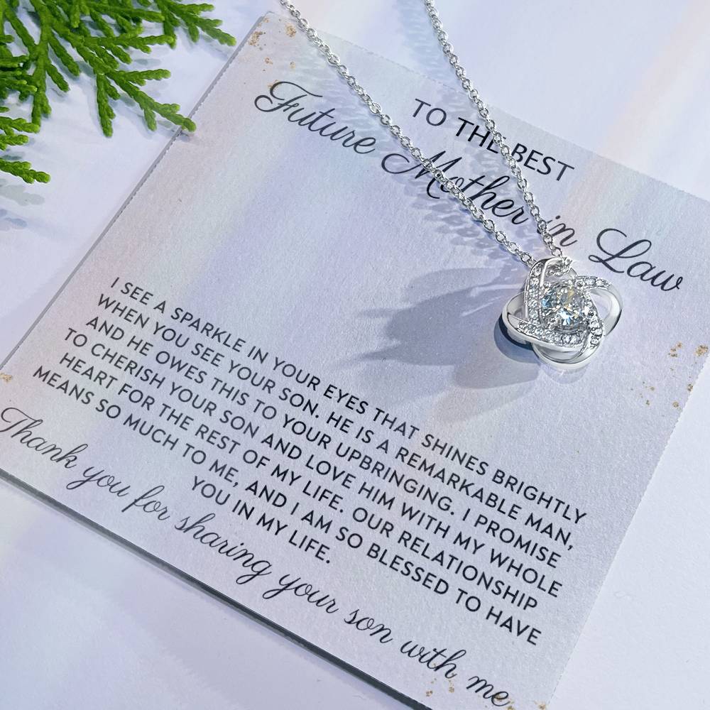 Future Mother In Law Necklace, To The Best Future Mother In Law Necklace From Son, Mother of the Groom Gift Necklace From Bride Wedding Gift Love Knot Pendants from Bride, Jewelry Gift For Women
