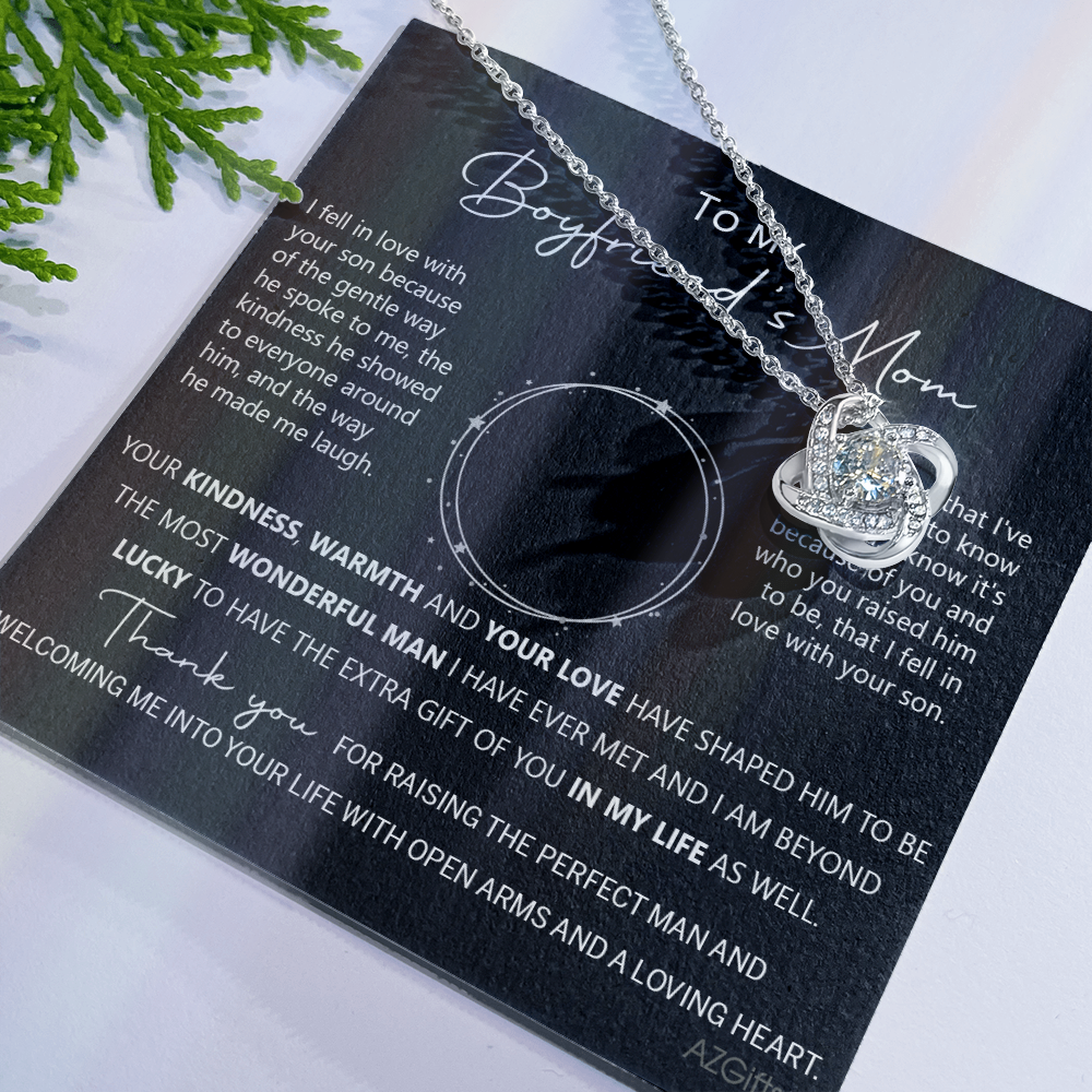 Gift For Boyfriend's Mom Necklace, Boyfriend Mom Gifts From Girlfriend, 14k Love Knot Necklaces For Boyfriends Mom, My Boyfriends Mom Gifts Necklace Mothers Day For Boyfriend Mom, Christmas Necklace
