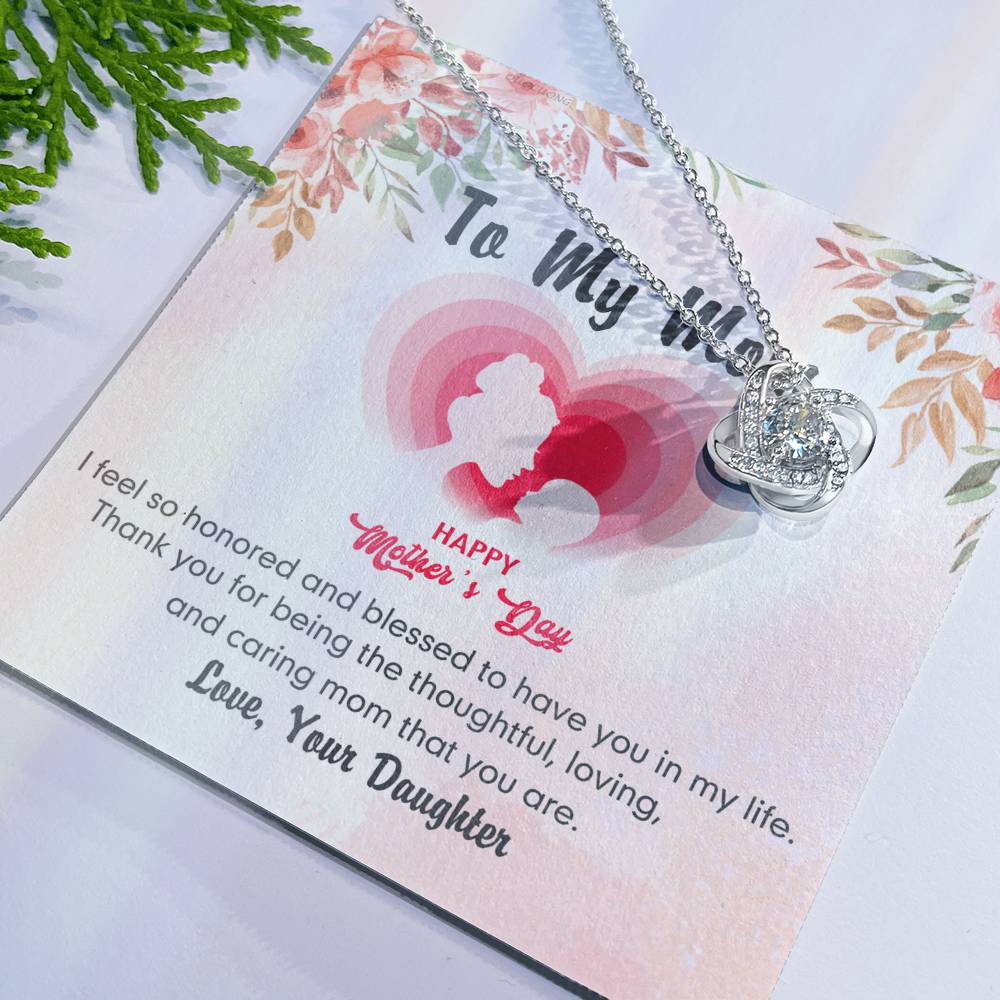 Happy Mother's Day Necklace, To My Mom Love Knot Necklace From Daughter, Badass Mom Necklace Gift For Mom Thank You Necklace Gift For Mom, Mother And Daughter Jewelry Gift For Women, Bonus Mom