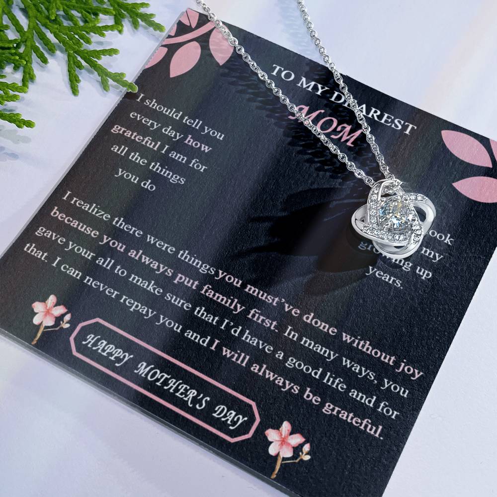 To My Dearest Mom Love Knot Necklace Gift For Mom On Mother's Day, For Women