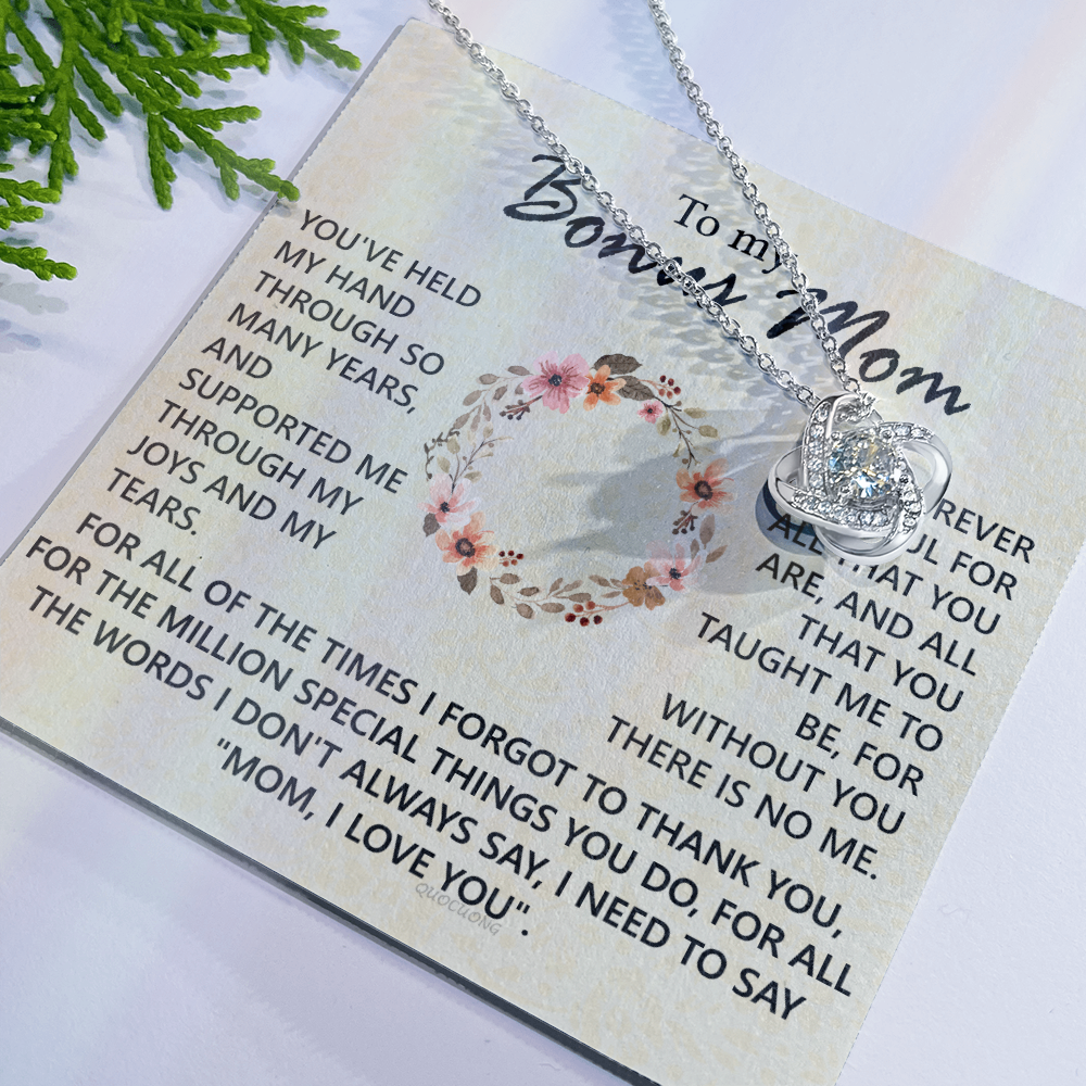 To My Bonus Mom Necklace From Bonus Son, Jewelry For Mom, Mother And Son Gift Necklace, Bonus Mom Love Knot Necklace Gift On Mother's Day, Anniversary, Birthday Gift, I Love You Necklace For Her
