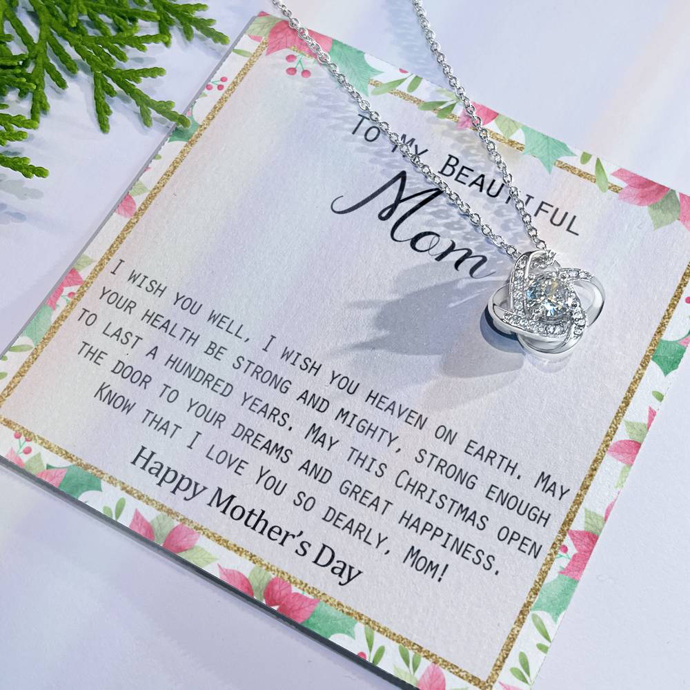 To My Beautiful Daughter Necklace from Daughter or Son, Love Knot Necklace Gift For Mom, Merry Christmas Present Necklace Gift for Mother, Beautiful Mom Gift Necklace, Jewelry Gift For Women