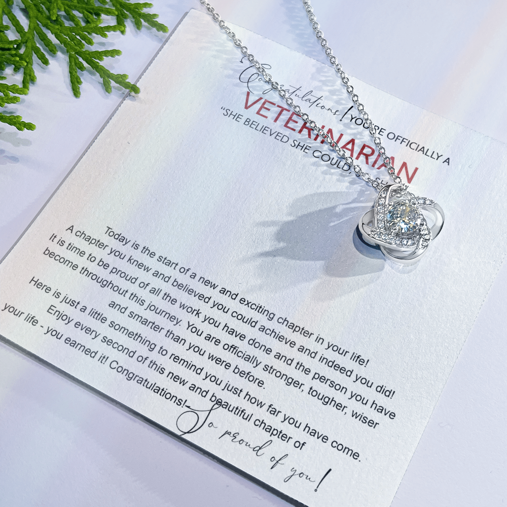 Congratulations Veterinarian Love Knot Necklace, Graduation Jewelry Gift For Girls, Her, Doctor of Veterinary Necklace, Gifts Necklace On Congrats Graduation Gard For Daughter, Granddaughter, Niece