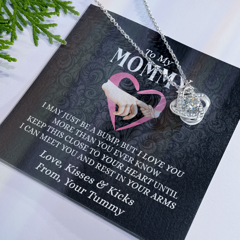 To My Mommy Gift Necklace, Mommy Love Knot Necklace From Tummy, Future Mom Gift Necklace, Pregnancy Gifts Necklace for First Time Moms, Sentimental Gift for Mothers, Mom To Be Gift Necklace