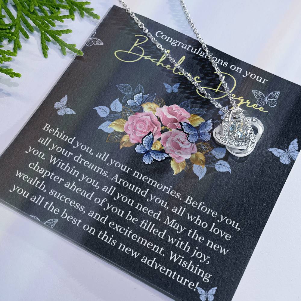Bachelors Graduation Gifts Necklace, Bachelors Degree Gift, Personalized Message Card Jewelry Gift On PhD Graduation Gift Senior Graduation Gift Necklace, Graduating Class of 2025 Graduation Gift Love Knot Necklace 6323