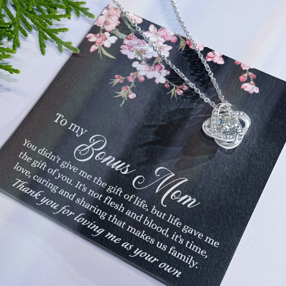 Bonus Mom Gift Necklace, To My Bonus Mom Love Knot Necklace Gift For Mom Mother And Daughter Necklace Gift For Mom, Flower Necklace Gift For Mom, Bonus Mother Gift Necklace Jewelry Gift For Women Love Knot Necklace 6323
