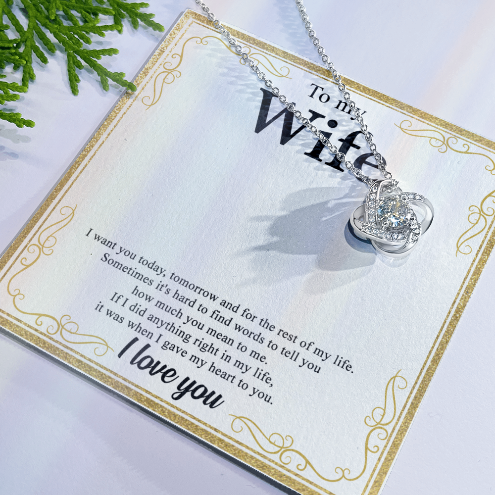 To My Wife Necklace From Husband My Heart To You Necklace Gift For Wife, Wife Gift Necklace, Husband To Wife Gift Love Knot Pendant Gift From Men Jewelry Gift For Women Soulmate Gift Pendant