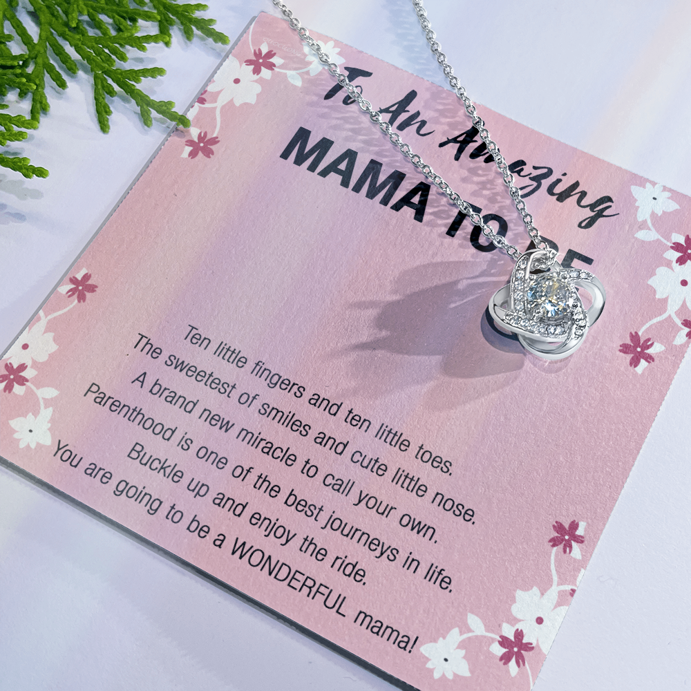 Mama To Be Necklace, To An Amazing Mama To Be Necklace From Daughter, Little Girl Necklace Gift For Mom, Wonderful Mama Pendant, Daughter And Mother Love Knot Necklace Gift For Mom Jewelry To Mama