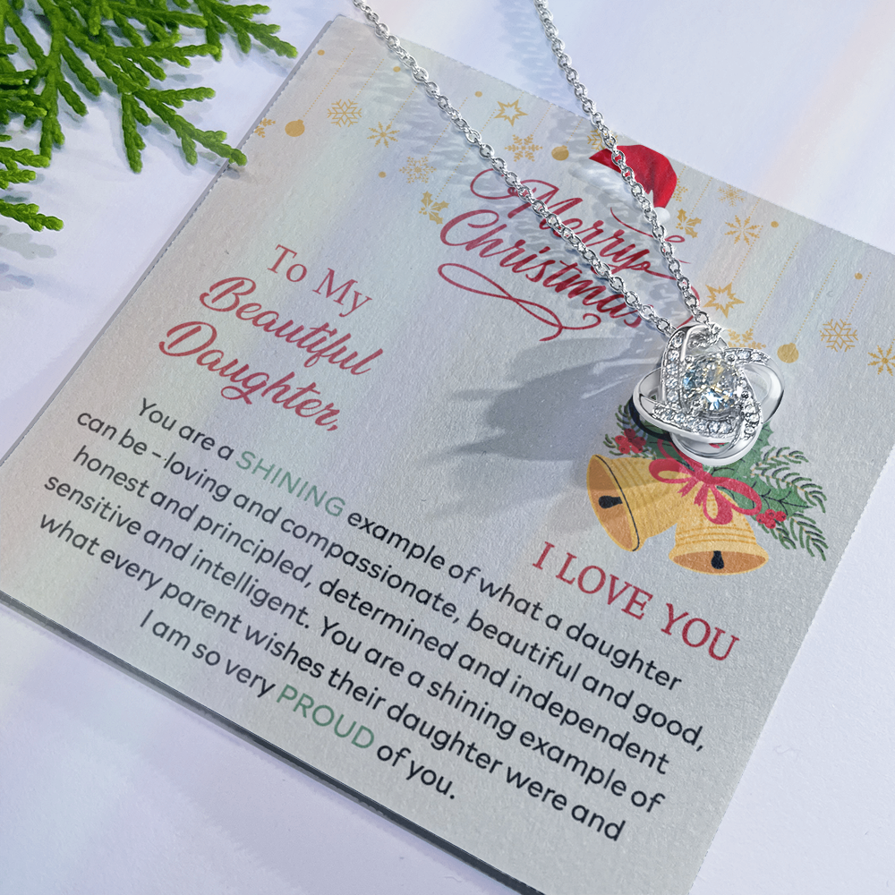 Merry Christmas Daughter Gift Necklace - To My Beautiful Daughter Necklace From Mom, Mother And Daughter Jewelry Gift For Daughter Christmas Gift, Graduation Gift For Daughter I Love You Necklace