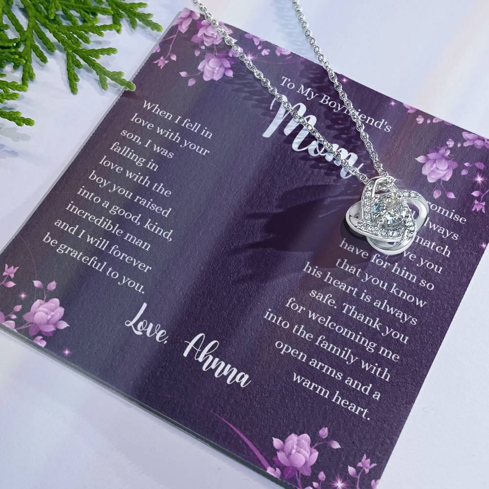 To My Boyfriend's Mom Necklace From Girlfriends, Gifts For Boyfriends Mom Love Knot Necklace Gift For Her, Boyfriend's Mom Necklace On Anniversary, Mother's Day, Presents for Mom Necklace for Women