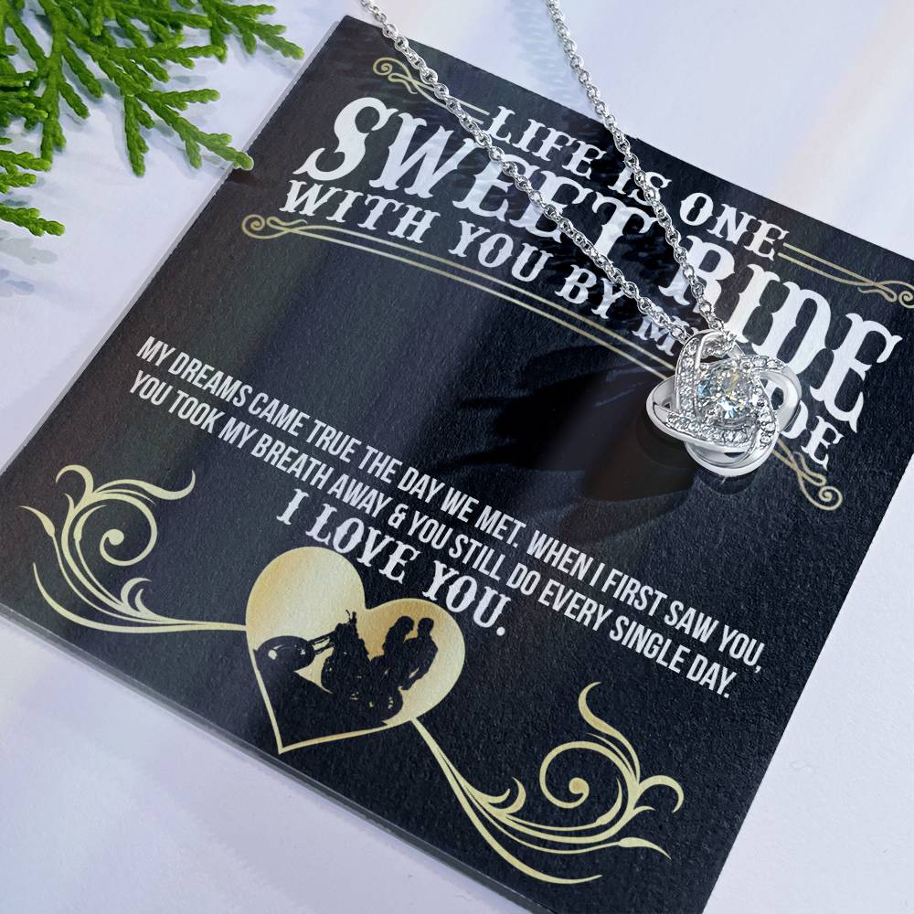 Gift for Sweet Ride Gift Necklace, Riding Partner Gift Necklace Birthday Gift for Biker Women Sweet Ride Gift Love Knot Pendant for Her Romantic Girlfriend Gifts Necklace Includes Message Card