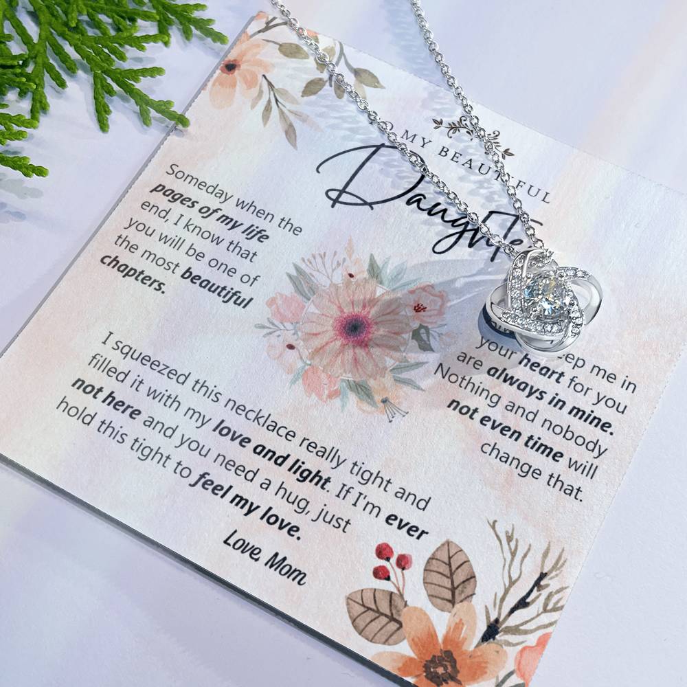 Beautiful Daughter Gift Necklace, To My Daughter Necklace From Mom, Flower Card Necklace For Daughter, Pages Of My Life Necklace From Mother And Daughter Flower Gift Jewelry For Girls Women