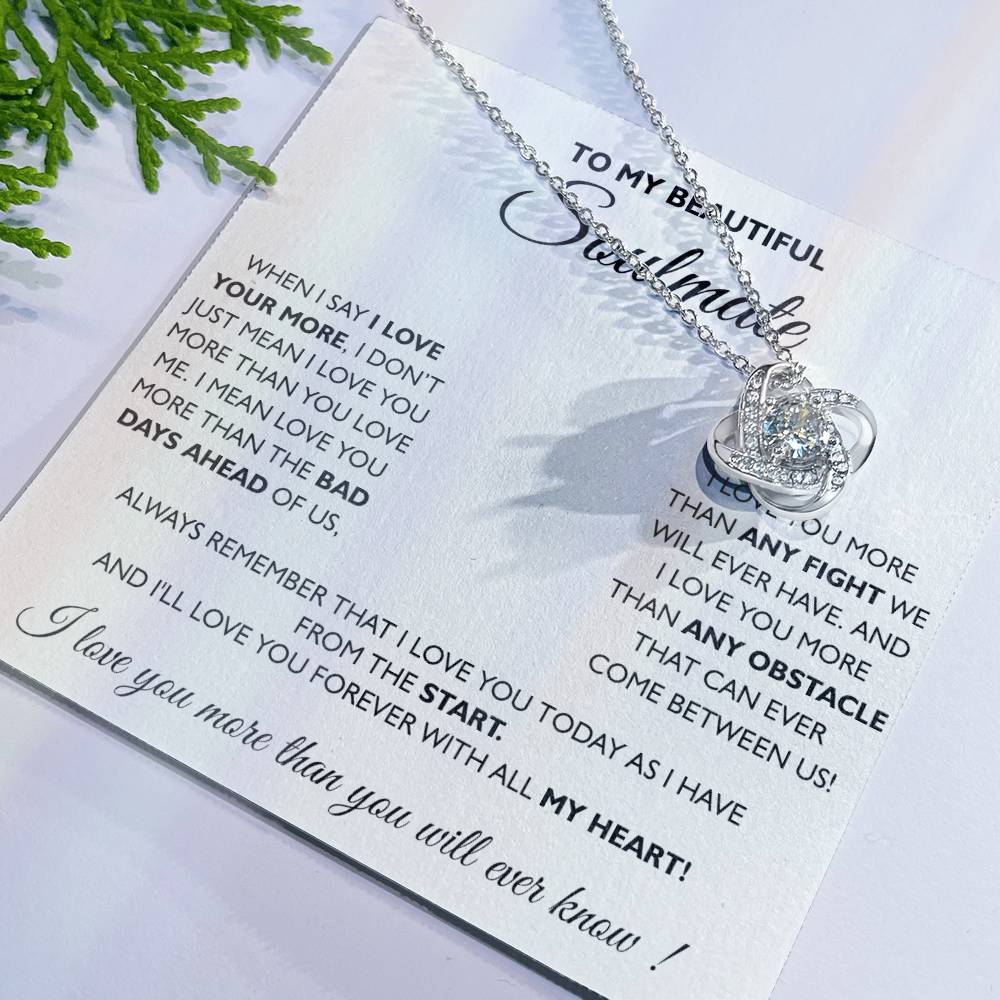 To My Beautiful Soulmate Love Knot Necklace From Husband To Wife, Girlfriend, Soulmate Gift Love Knot Pendant On Valentines Day Christmas for Her Romantic All My Heart Jewelry Gift For Women