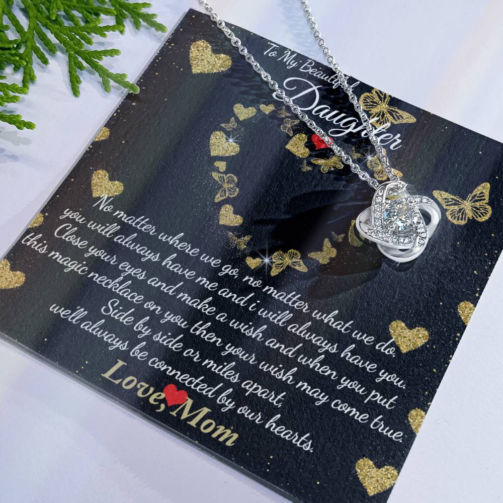 To My Beautiful Daughter Necklace Gift From Mom, Mother And Daughter Gifts Necklace With Message Card And Box, Jewelry Gift For Girls, Daughter On Birthday, Graduation Gift Box and Message Card