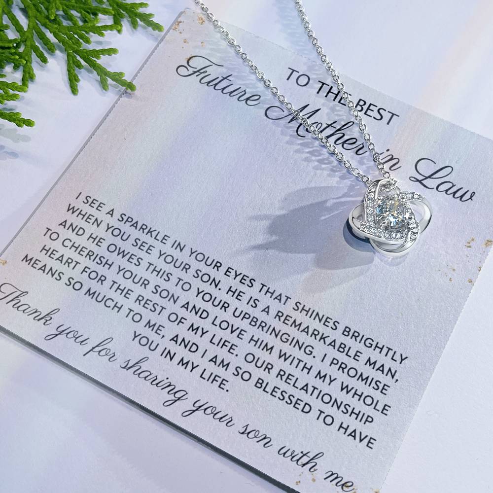 Future Mother In Law Necklace, To The Best Future Mother In Law Necklace From Son, Mother of the Groom Gift Necklace From Bride Wedding Gift Love Knot Pendants from Bride, Jewelry Gift For Women Love Knot Necklace 6323