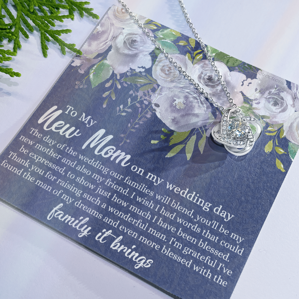 New Mom Necklace - To My New Mom Love Knot Necklace Gift From Daughter, My Wedding Day Necklace Gift For Mom, Wedding Mom Gift Necklace From Daughter, New Mom On My Wedding Day Gift Necklace For Mom