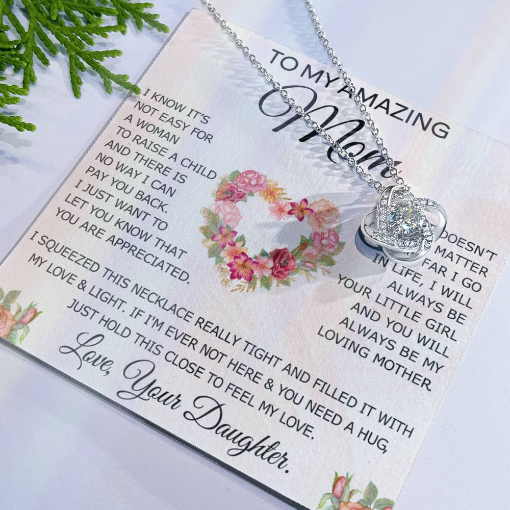 To My Amazing Mom Gift Necklace, Love Knot Necklace Gift For Amazing Mom - Mother Daughter Necklace Gifts For Mom On Birthday Christmas Mothers Day Present, Jewelry Gift For Women With Message Card