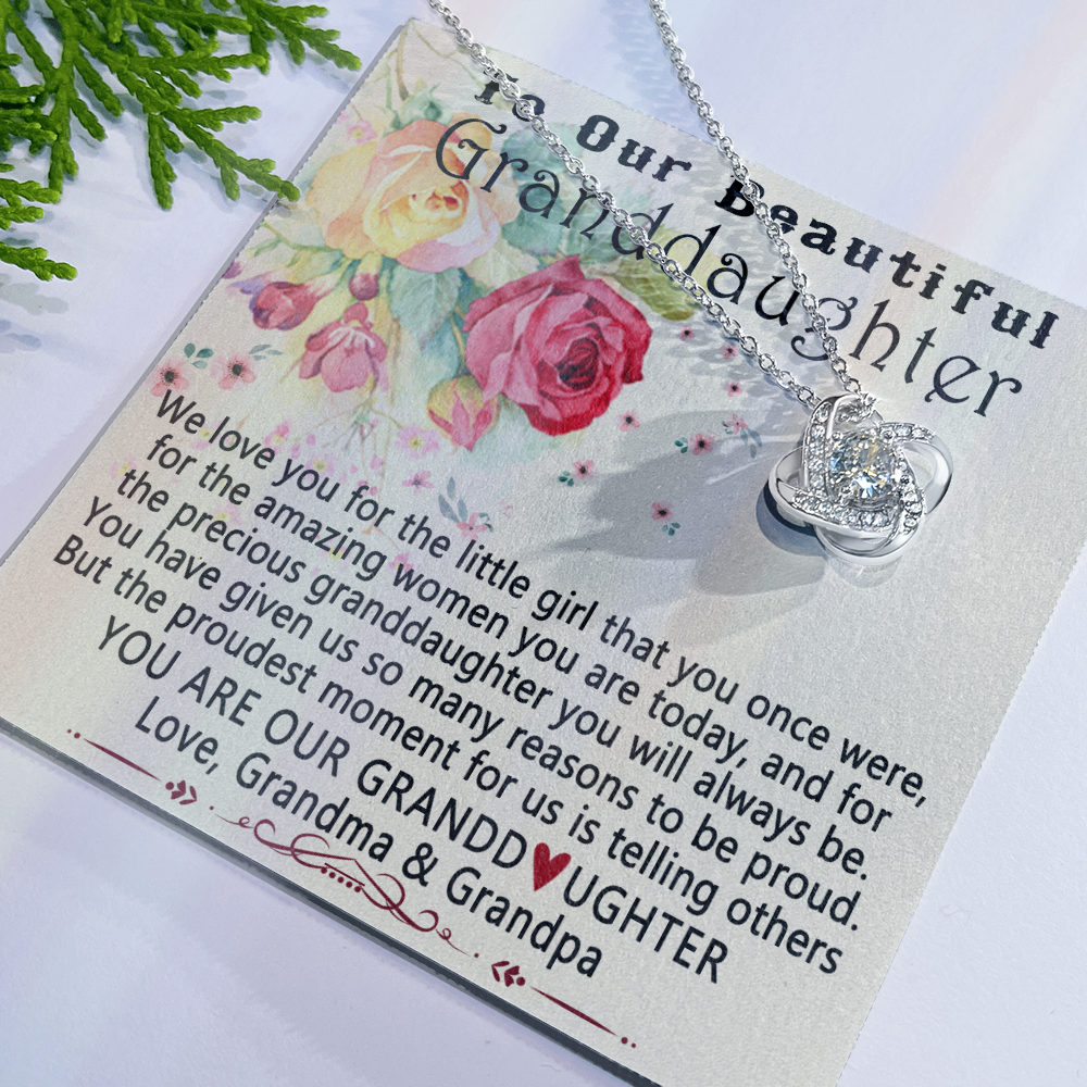 To Our Beautiful Granddaughter Necklace From Grandma And Grandpa To Granddaughter Love Knot Necklace, Gift Necklace To Granddaughtr, You Are Our Grandaughter Necklace Gift For Girls, Little Girl