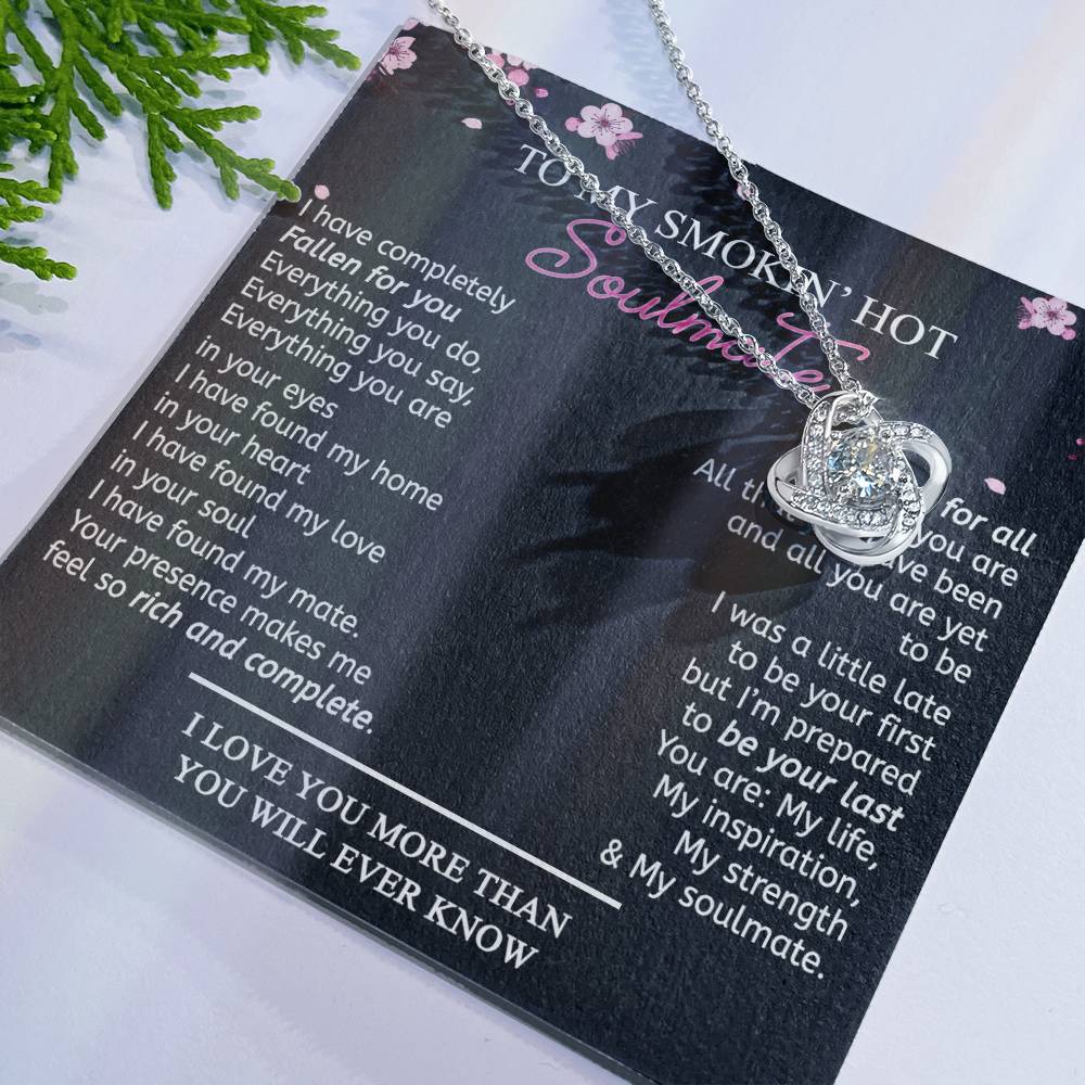 To My Soulmate Necklace From Husband, Boyfriend Romantic Gifts Necklace For Her To My Wife Gift Necklace Jewelry Soulmate Gift For Wife Love Knot Pendant Necklace Gifts for Wife 14k White Gold