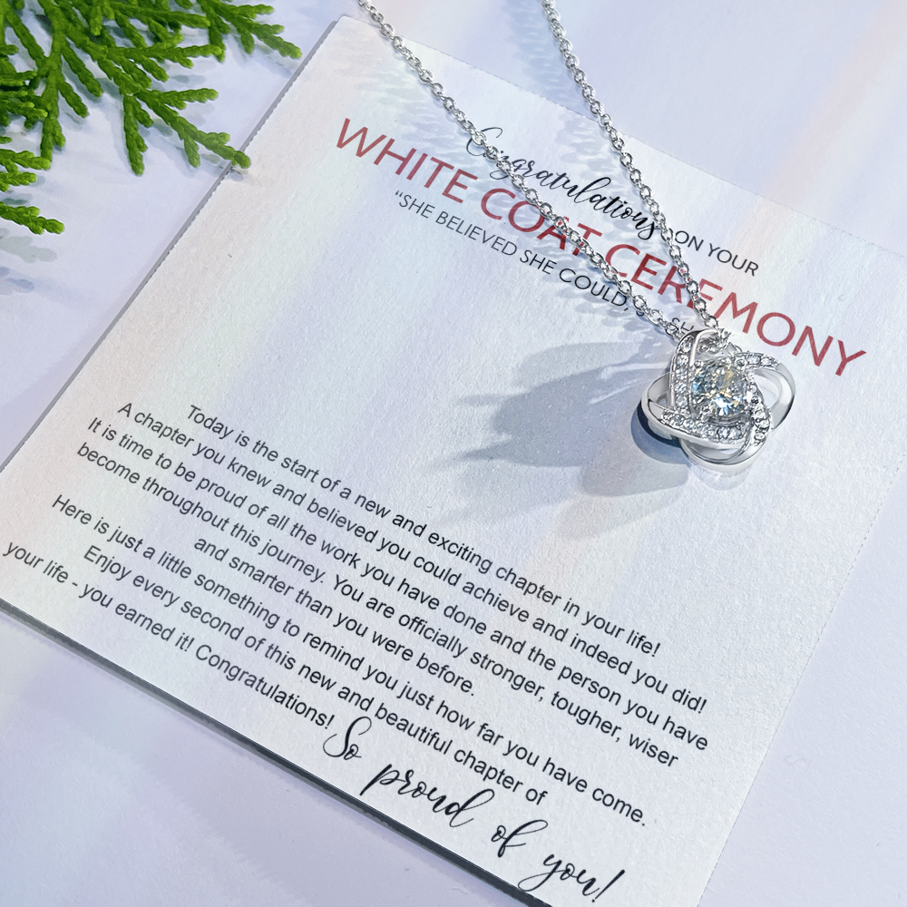 White Coat Ceremony Love Knot Necklace Gift Chiropractor White Coat Necklace Gift For Ceremony, New Doctor Gift Necklace On Congrats Graduation, Senior, Grad Gift For Daughter, Granddaughter, Sister