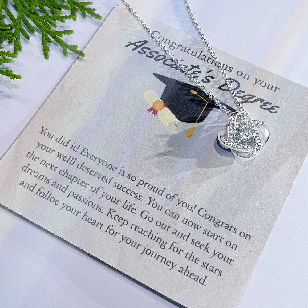 Associates Degree Graduation Gift Necklace, AS Graduate Gift Thoughtful Message Card And Box Necklace Gift On PhD Graduation Gift Graduating Class of 2025 Graduation Necklace Gift for Her Love Knot Necklace 6323