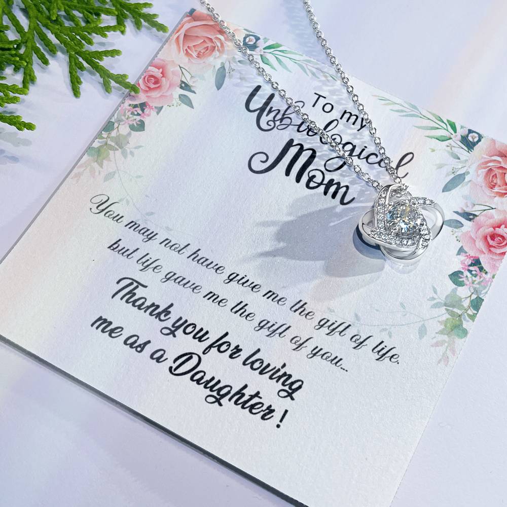 Unbiological Mom Gift Necklace, To My Unbiological Mom Love Knot Necklace From Daughter And Mother Gift Necklace, Bonus Mom Gift Necklace, Boyfriend's Mom Gift Necklace, Jewelry Gift For Women Love Knot Necklace 6323