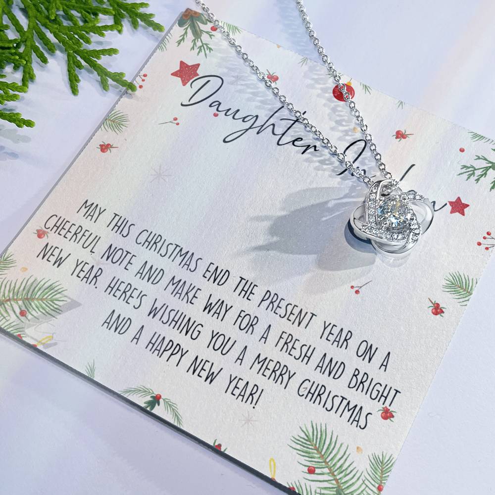 Christmas Jewelry For Girls, Daughter in Law Gift Necklace, Jewelry Gift for Daughter in Law Gift from Mother in Law, Daughter in Law Xmas Love Knot Necklace Holiday Gift From In Law