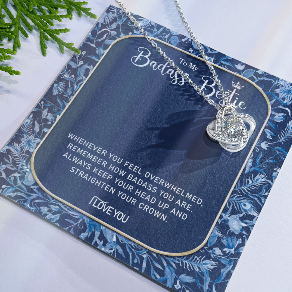 To My Badass Bestie Necklace, Best Friend Gift Necklace, Best Friend Birthday Gift, Best Friend Wedding Gift Pendant, Bridesmaid Gift for Badass Bestie Love Knot Necklace On Valentine's, Anniversary