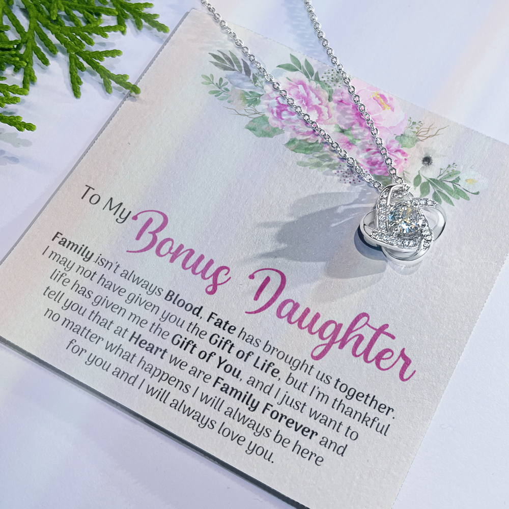 To My Beautiful Daughter Love Knot Necklace with Message Card and Gift Box, Jewelry Pendant Gift for Girls, Little Girl, Daughter Mom Birthday Gift for Daughter Jewelry for Girls, Little Girl
