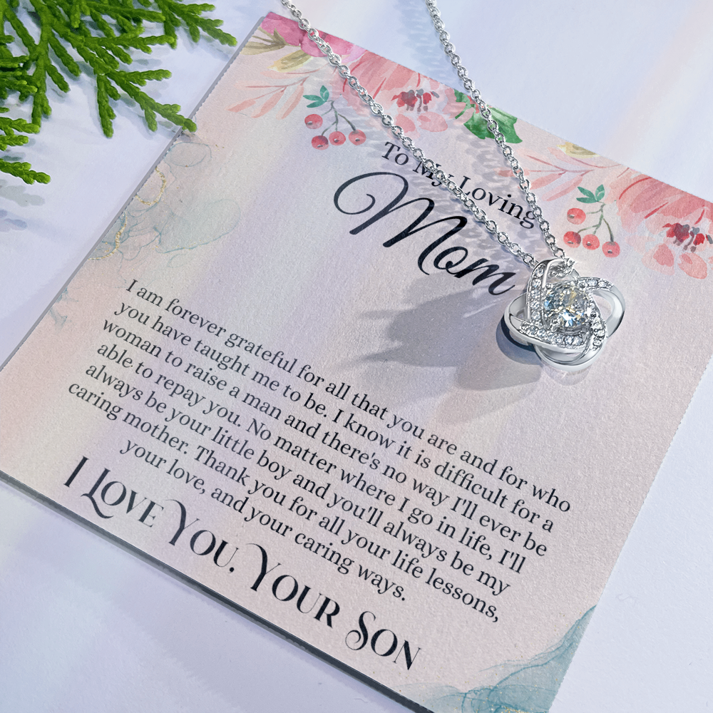 Loving Mom Gift Necklace, Mother's Day Necklace Gift For Mom, To My Loving Mom Love Knot Necklace Gift for Mom, Gift Anniversary Mother And Son Gift Pendant, Jewelry Gift For Women, Mom From Son