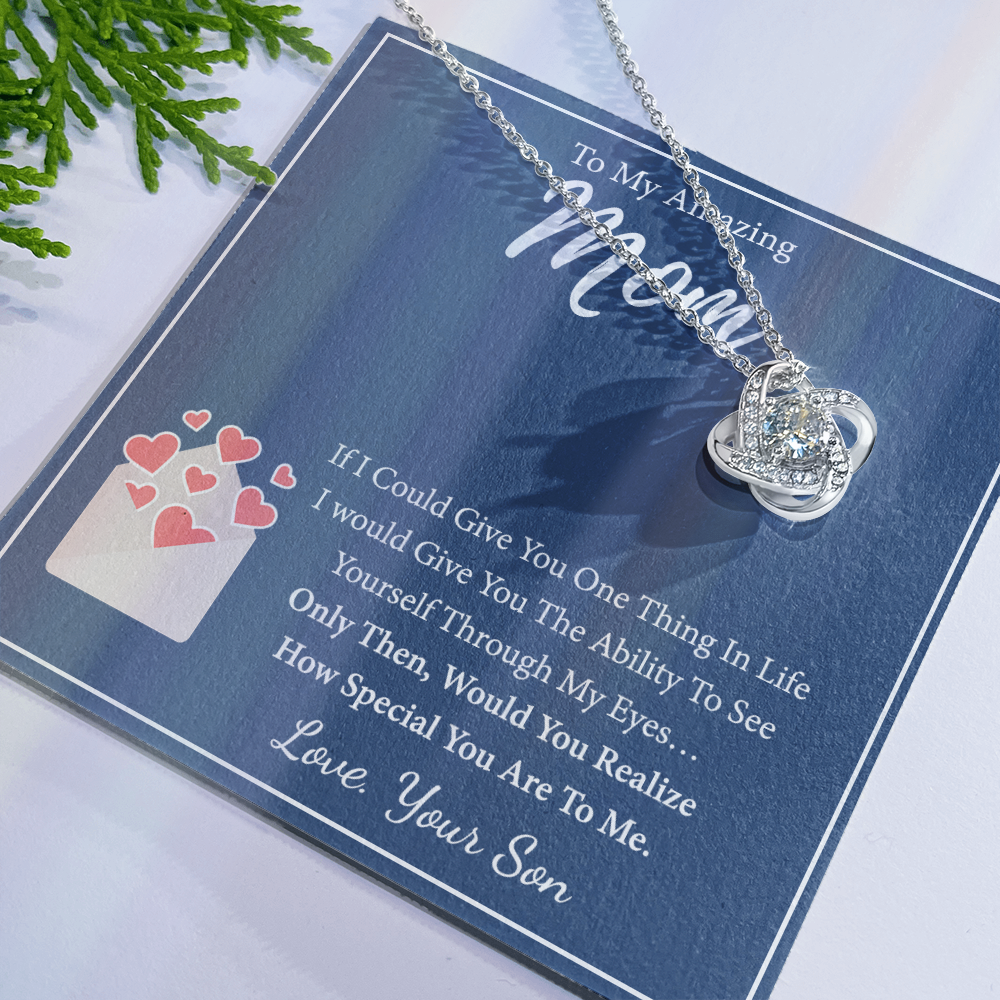 To My Amazing Mom Necklace From Son, Necklace Gift On Birthday Gift Anniversary Mother's Day Necklace For Mom Love Knot Necklace From Son, Jewelry Gift For Women, Mother, Mom And Son Necklace