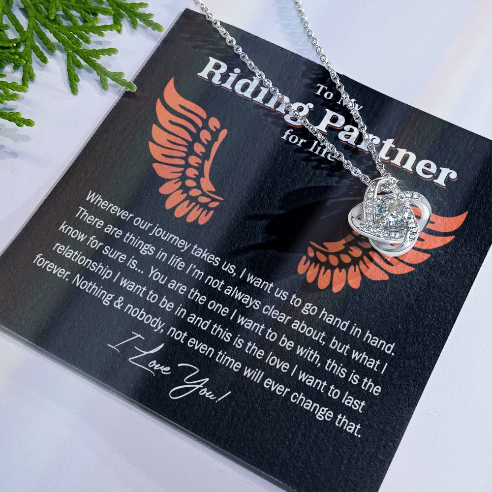 To My Riding Partner For Life Gift Necklace, Gift Necklace for Biker Woman, Motorcycle Love Knot Necklace for Girlfriend Wife Soulmate Proud Promise Future Wife Gift Engagement Gift from Men Boy Him