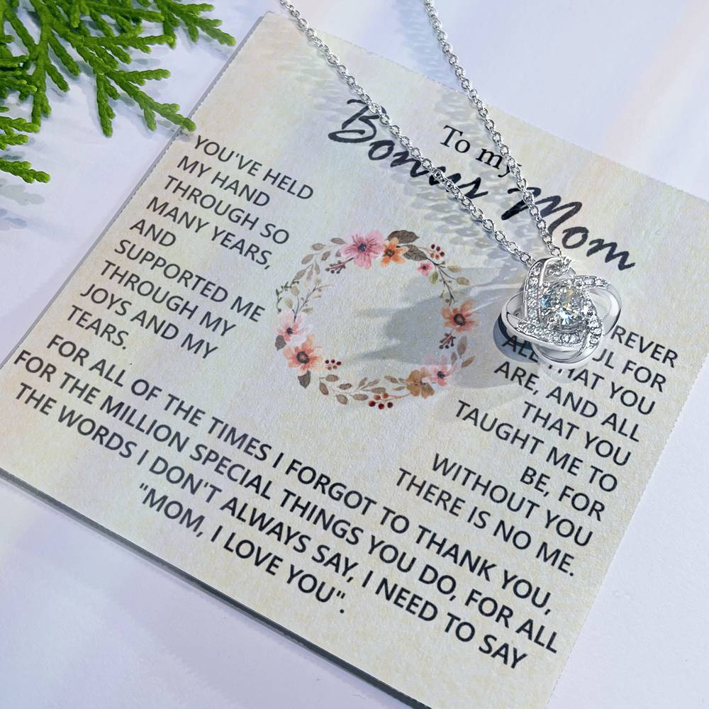 1To My Bonus Mom Necklace, To My Bonus Mom Love Knot Necklace From Daughter, Son, Bonus Mom Gift Necklace, Daughter And Mother Love Knot Pendant Gift For Mom, Mom, I Love You Jewelry Gift For Women Love Knot Necklace 6323