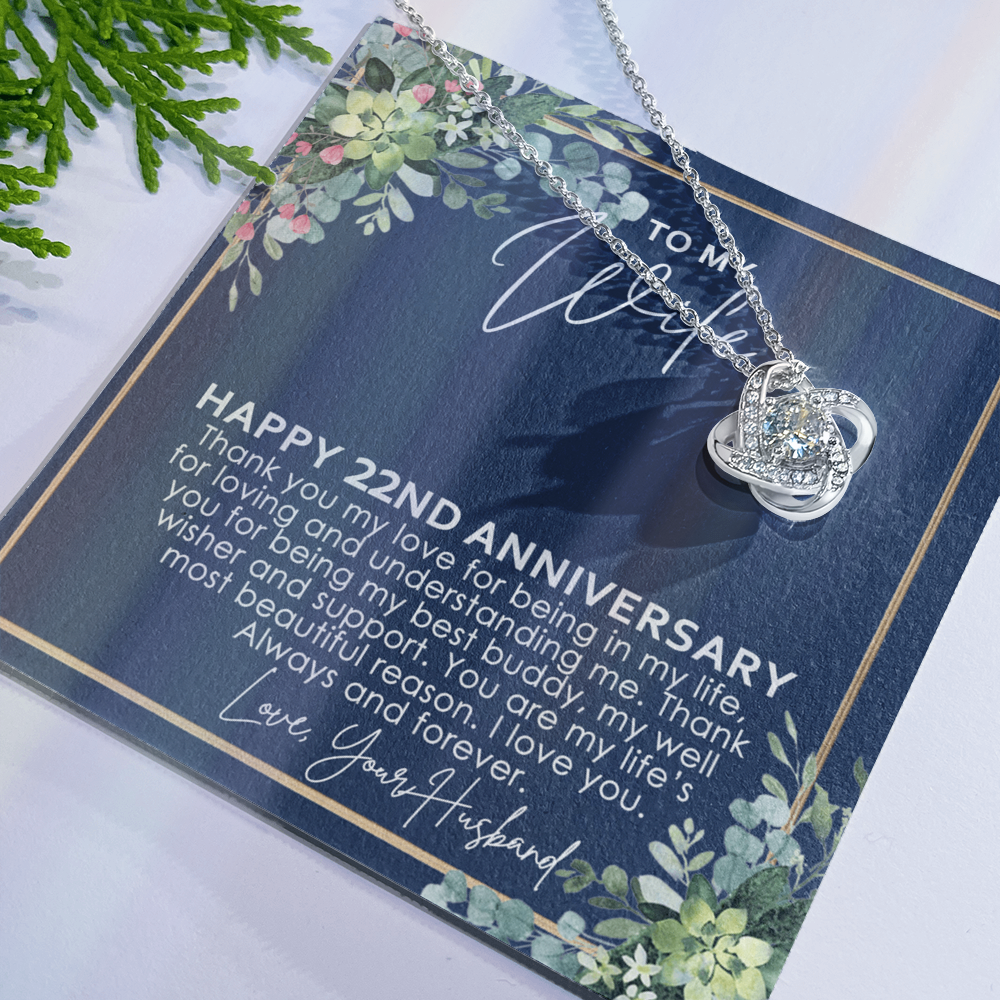 To My Wife Necklace From Husband, Happy 22nd Anniversary Love Knot Necklace Gift For Wife Husband To Wife, 22nd Anniversary Jewelry Gift For Women Wife Gift Necklace Soulmate Gift Pendant Necklace