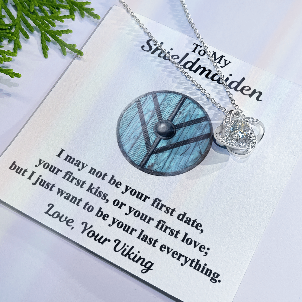 To My Shieldmaiden Necklace From Your Viking - Love Knot Pendant Gift From Wife, Fiancee, To My Shiedmaiden Love Knot Necklace Gift With Message Card and Gift Box, Jewelry Gift Ideas For Women
