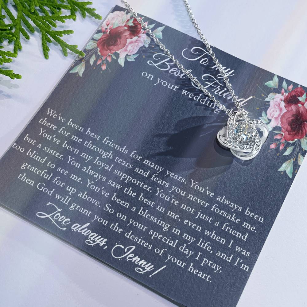 Best Friend Wedding Gift Necklace, Best Friend Gift Necklace, Gift Pendant For BBF On Wedding, To My Best Friend On Your Wedding Day Necklace, Best Friend Love Knot Necklace Gift On Wedding Day