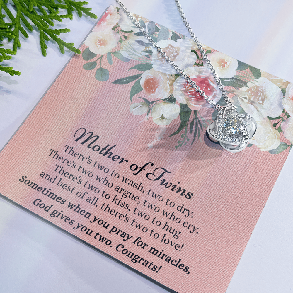 Mom Of Twins Necklace, Jewelry Gift For Mother Of Twins Love Knot Necklace, Parents of Twins, Gift Necklace For New Mom of Twins, Birthday Gift For Mom of Twins Necklace, New Mom Gift Necklace