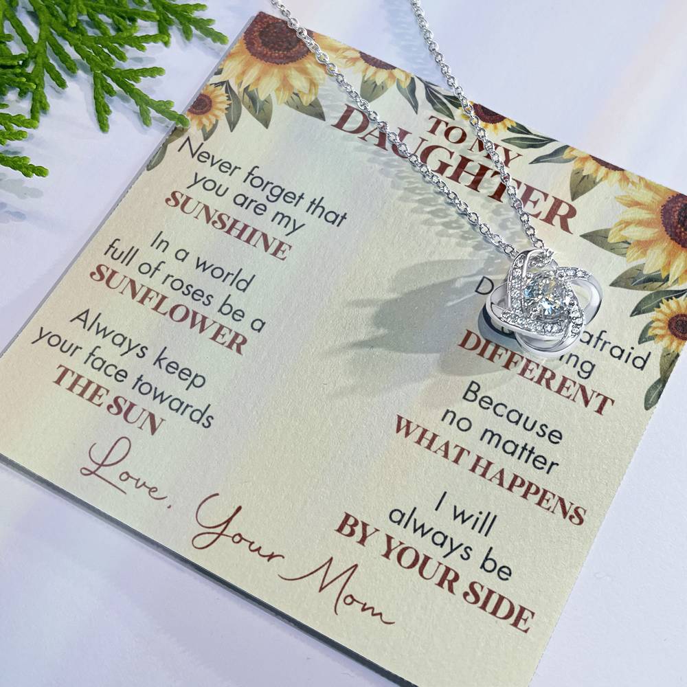 To My Daughter Love Knot Necklace, Gift For Daughter From Mom, Necklace For Daughters, Daughter Gift Necklaces From Mom With Jewelry To My Knot Women Love Mother, Sunflower Daughter Necklace