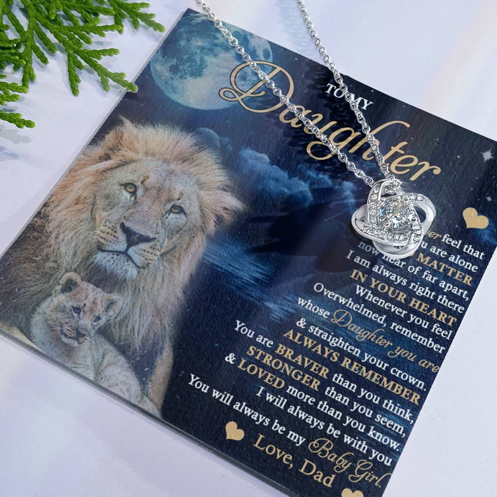 Daughter Gift Necklace From Dad, To My Daughter Lion And Dad Necklace, Love Knot Necklace for Daughter Gift On Birthday Gift Christmas Graduation Gift Jewelry Gift For Girls, Little Girl Necklace