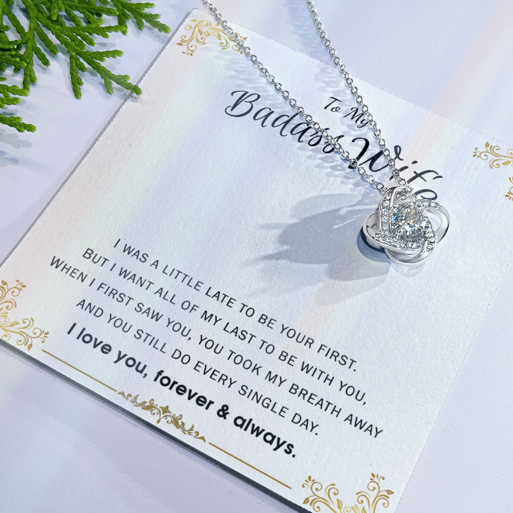 To My Badass Wife Necklace Love Knot Necklace From Husband, Jewelry Gift for Women, Her On Valentines Day, Badass Wife Gift Necklace, Husband To Wife Love Knot Pendant, Love Knot To Wife I Love You