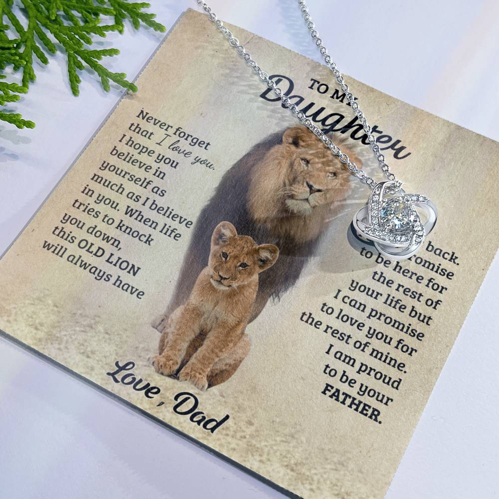 Daughter Gifts Necklace from Dad, Father And Daughter Necklace, to My Daughter Lion From Dad Necklace, Father Daughter Gifts Love Knot from Daddy Jewelry Gift For Girls, Little Girl Necklace