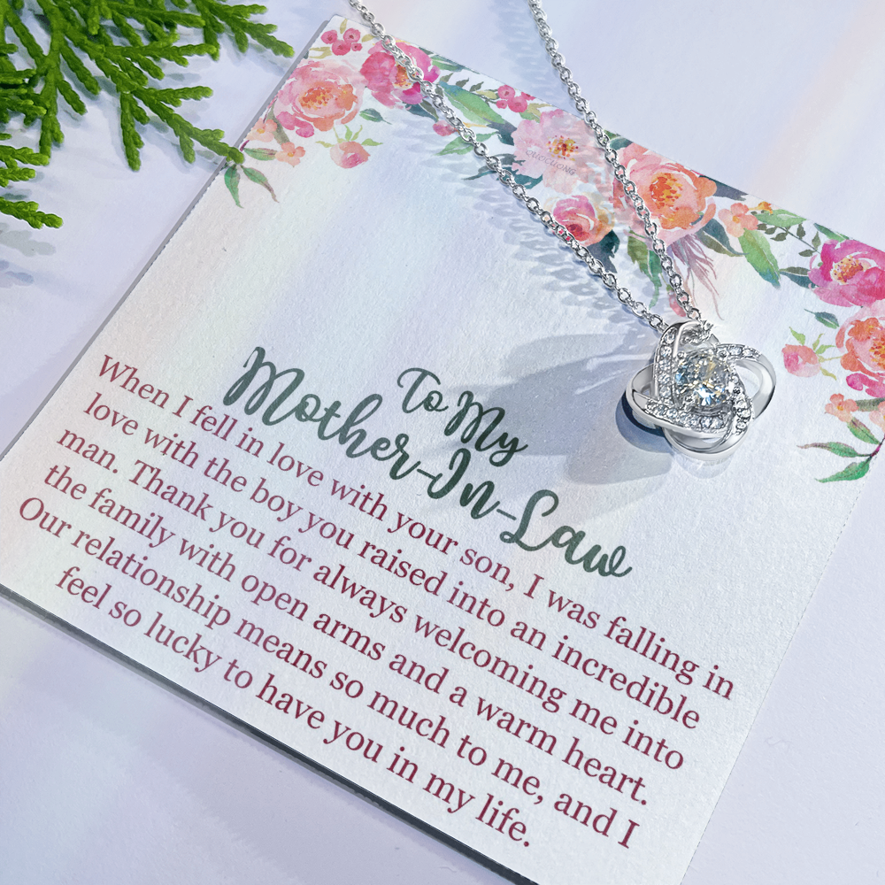 To My Mom In Law Necklace Pendant Gift From Son, Happy Mother's Day Love Knot Pendant For Mom On Birthday, Anniversary Necklace Gift Love With Your Son, Mother In Law Gift Necklace To Son In Law