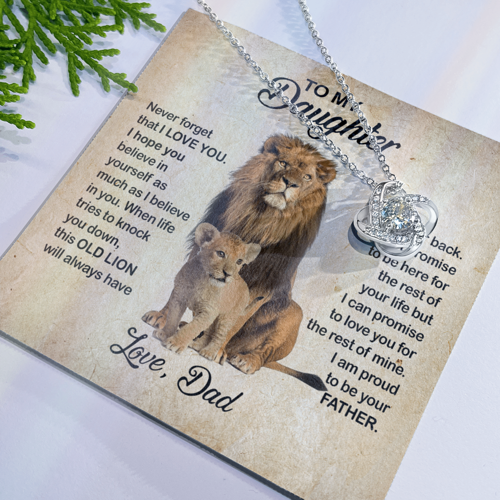To My Daughter Love Knot Necklace with Luxury Box Gift From Dad, Daughter Lion And Father - Daughter Love Knot, Pendant Necklaces On Birthday, Christmas Jewelry Gift For Girls, Little Girl Necklace