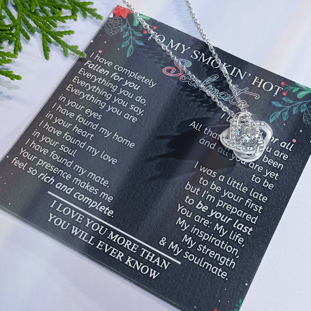 Stainless Steel Cubic Zirconia Love Knot Necklace To My Smokin' Hot Soulmate Birthday Christmas Jewelry Romantic Necklace For Wife with Message Card Box Personalized Gift Necklace For Soulmate