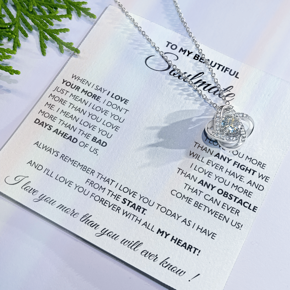 To My Beautiful Soulmate Love Knot Necklace From Husband To Wife, Girlfriend, Soulmate Gift Love Knot Pendant On Valentines Day Christmas for Her Romantic All My Heart Jewelry Gift For Women