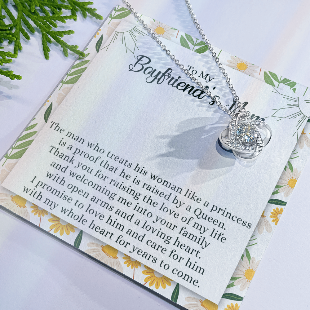 To My Boyfriend's Mom Necklace From Girlfriend Mom Gift Necklace For Boyfriend's Mom, Love Knot Pendant Gift for Bf Mom, Jewelry For Mom On Mothers Day, Birthday, Presents for Mom Necklace for Women